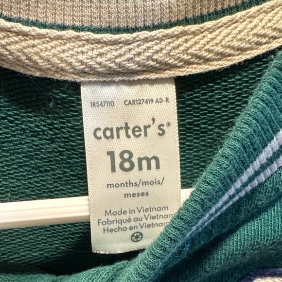 4/$15 Carter’s Team Captain One Piece Green and Cream- Size 18 months - Picture 3 of 5